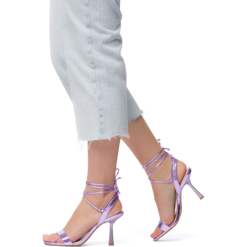 Sandali alla schiava lilla da donna con tacco 8 cm e laccetti alla caviglia Swish Jeans