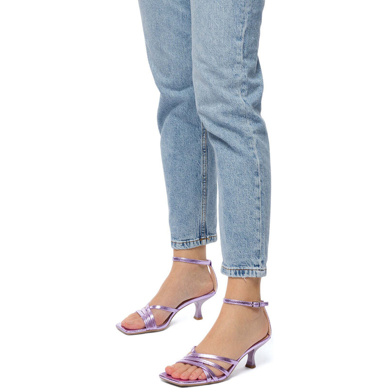 Sandali lilla laminati da donna con tacco 5 cm Swish Jeans