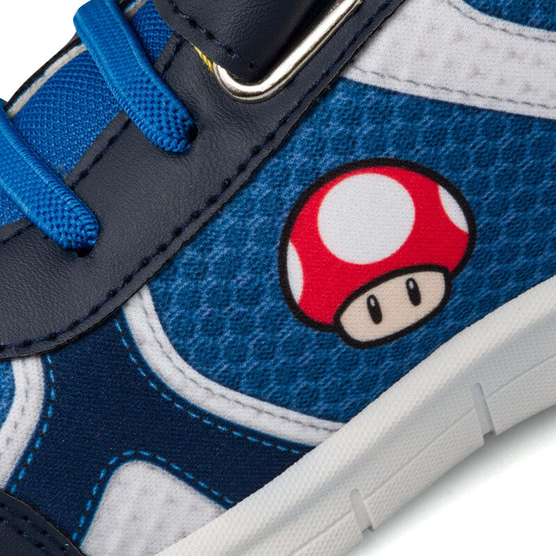 Sneakers primi passi da bambino blu con luci nella suola e stampa Super  Mario