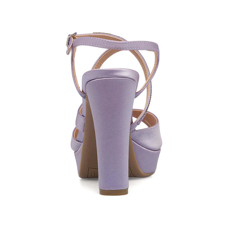 Sandali gioiello lilla in raso da donna con tacco 11 cm e plateau Lora Ferres