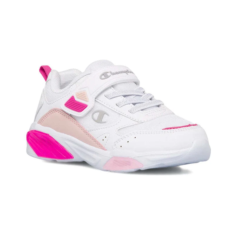 Sneakers bianche e fucsia da bambina con luci nella suola Champion