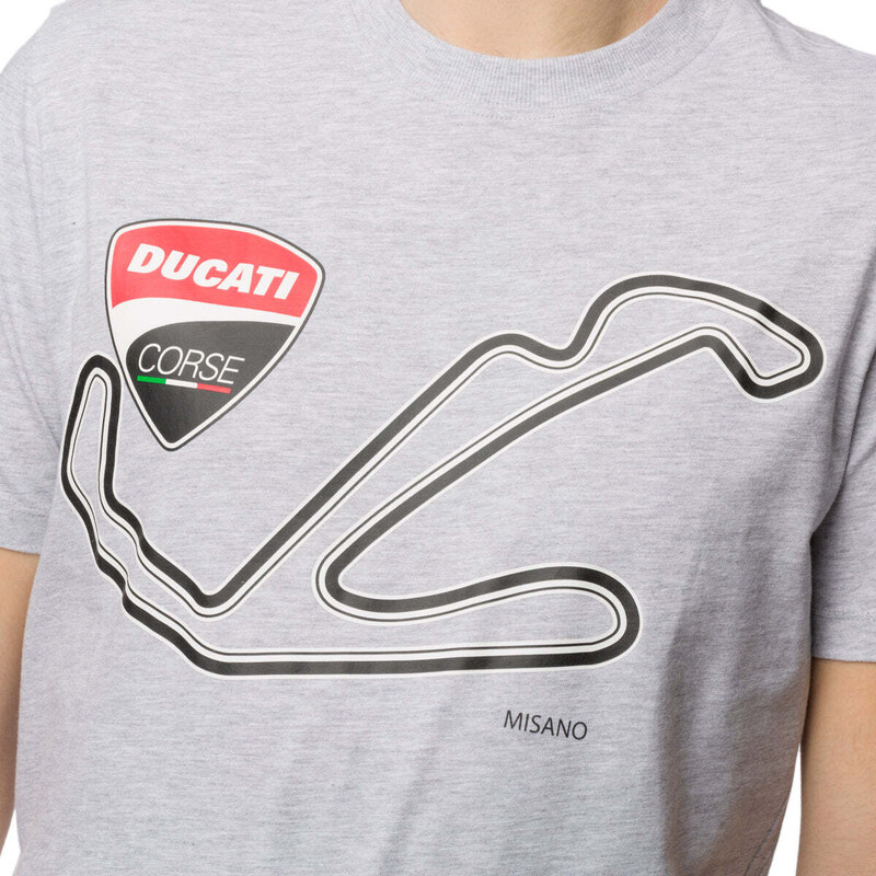 T-shirt grigia da uomo con stampa sul petto Ducati Corse Misano Racing