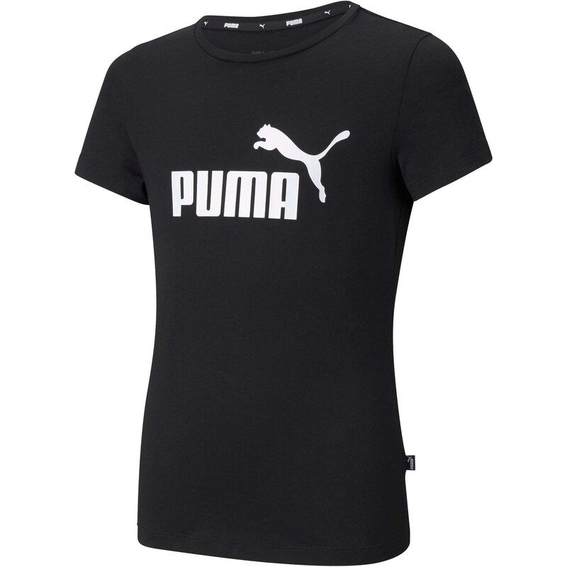 T-shirt nera da bambina con logo sul petto Puma Essentials Youth