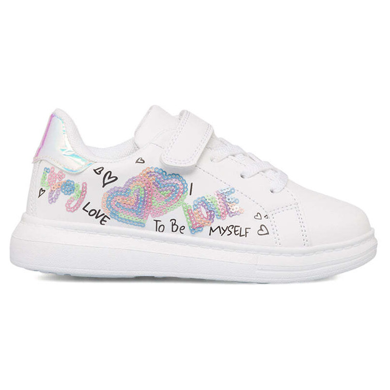 Sneakers bianche da bambina con paillettes arcobaleno Le scarpe di Alice