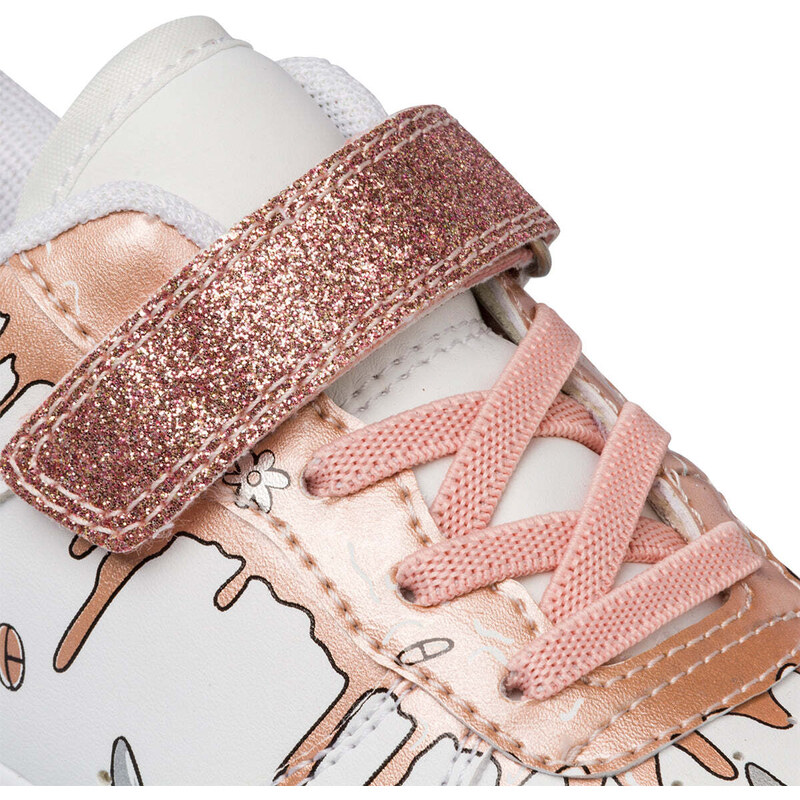 Sneakers bianche da bambina con glitter oro rosa 10 Baci 