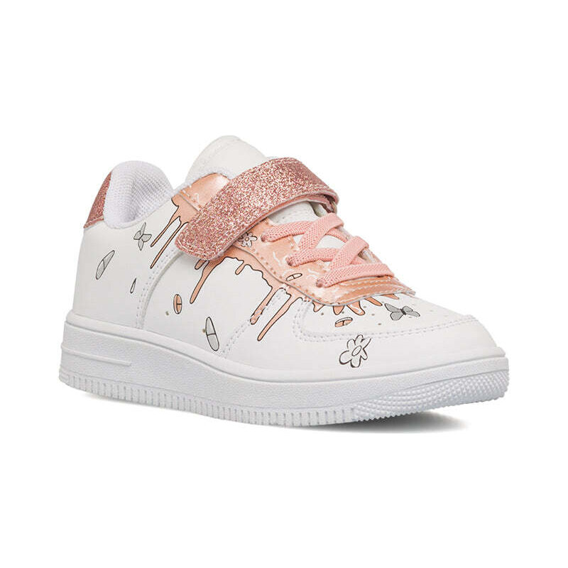 Sneakers bianche da bambina con glitter oro rosa 10 Baci 