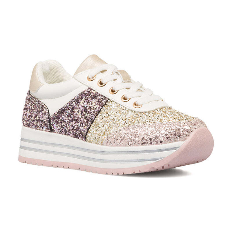 Sneakers glitterate rosa e oro da bambina 10 Baci