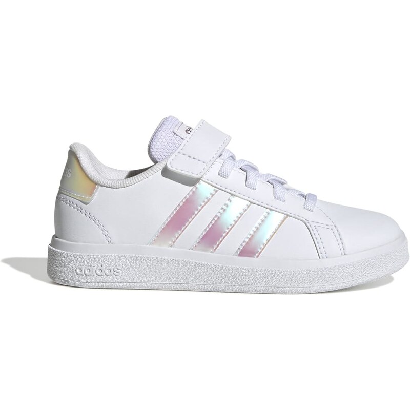 Sneakers bianche da bambina con strisce iridescenti adidas Grand Court 2.0 EL K Stileo