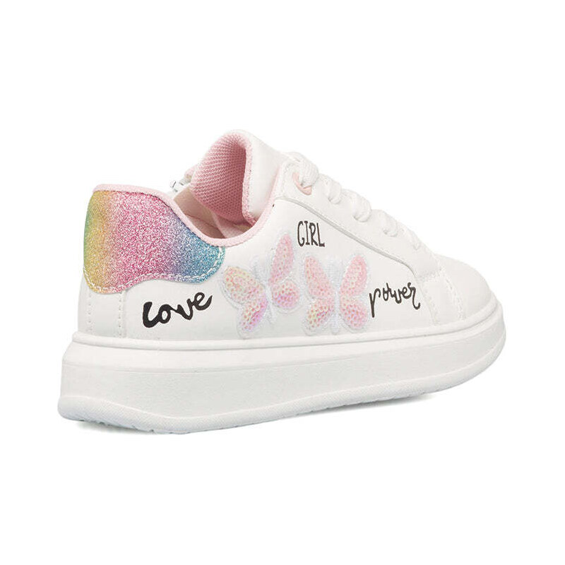 Sneakers bianche da bambina con farfalline e glitter 10 Baci
