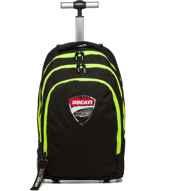 Zaino trolley da scuola nero con dettagli fluo Ducati Corse