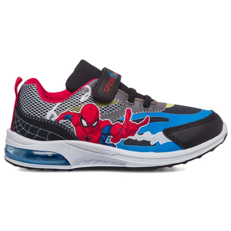 Sneakers blu da bambino con luci nella suola e stampa Spiderman Geox