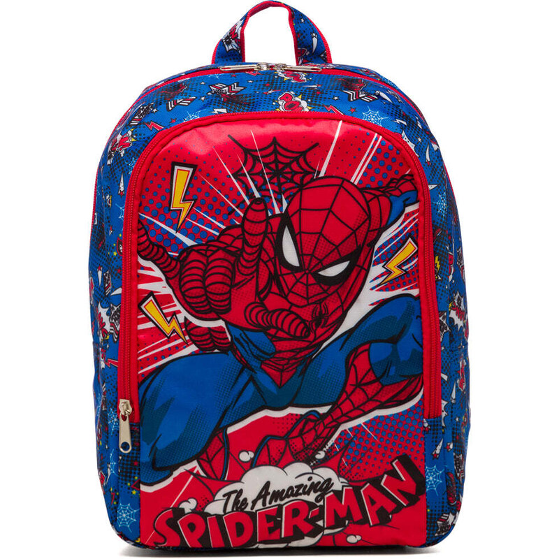 Zaino da scuola medio rosso e blu con stampa Spiderman
