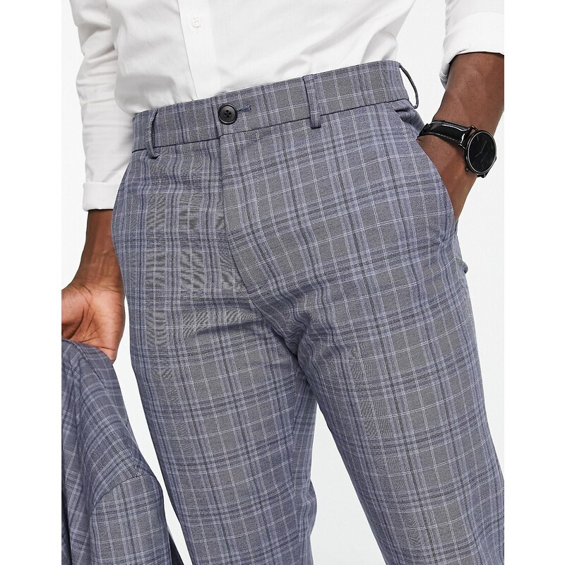 Selected Homme - Pantaloni slim da abito grigio blu a quadri
