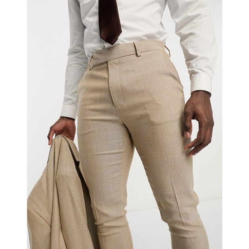 ASOS DESIGN - Oxford - Pantaloni da abito skinny color toffee-Neutro