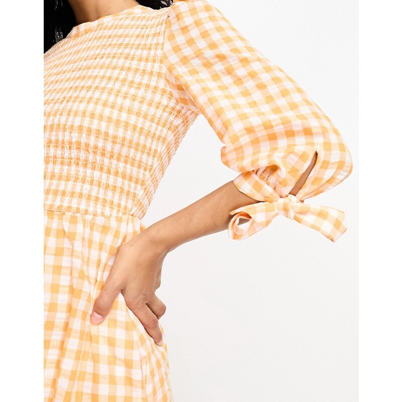 Whistles - Vestito da giorno lungo arancione a quadretti a maniche lunghe