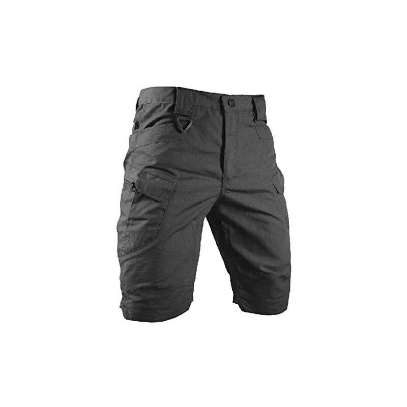 DONGD Pantaloncini Cargo Uomo In Misto Cotone – Vestibilità Comoda, Multiple Tasche Con Bottone, Mimetica E Nero, Taglia 48
