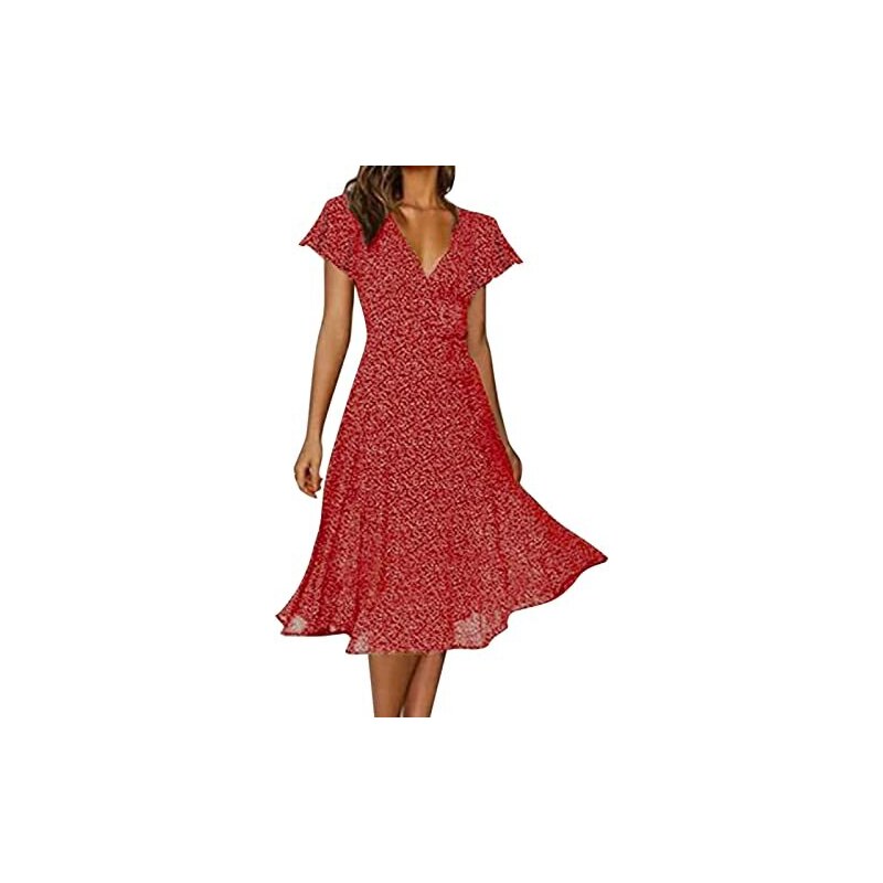 Abito Estivo Donna A Maniche Corte – Floreale A Righe, Lunghezza Al Ginocchio, Scollo Rotondo – Taglie S A XL