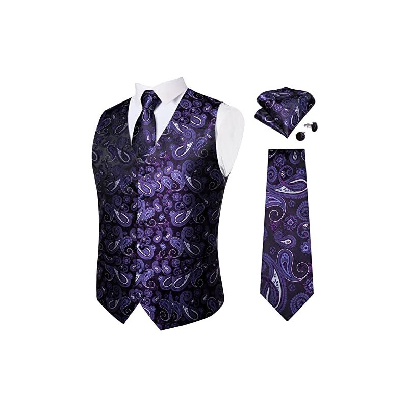 Set Cravatta, Fazzoletto E Gemelli Uomo - Motivo Paisley, 100% Poliestere, Confezione Regalo - Foto 12