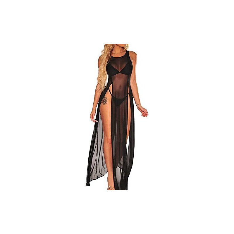 Copricostume Bodycon Manica Lunga Trasparente - Seta Ghiaccio - Nuovo Con Etichette