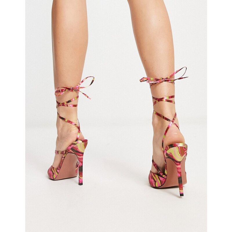 ASOS DESIGN - Pride - Scarpe con tacco alto allacciate alla caviglia con stampa marmorizzata-Multicolore