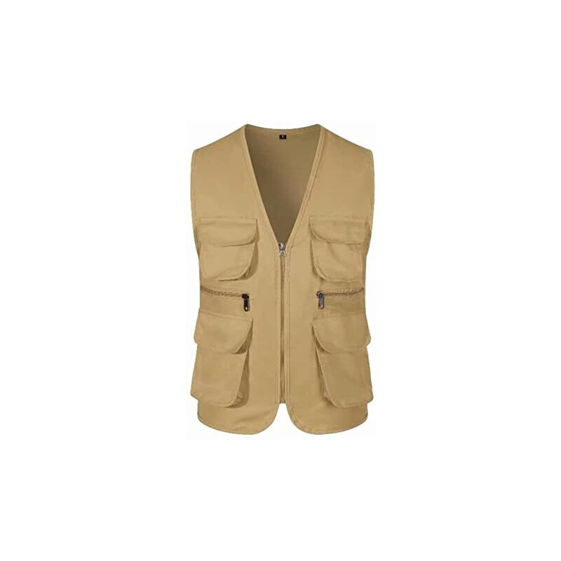 Generico Giacca da Casual da Lavoro all'aperto, da, da Viaggio, con Tasche Multiple (Khaki, XL