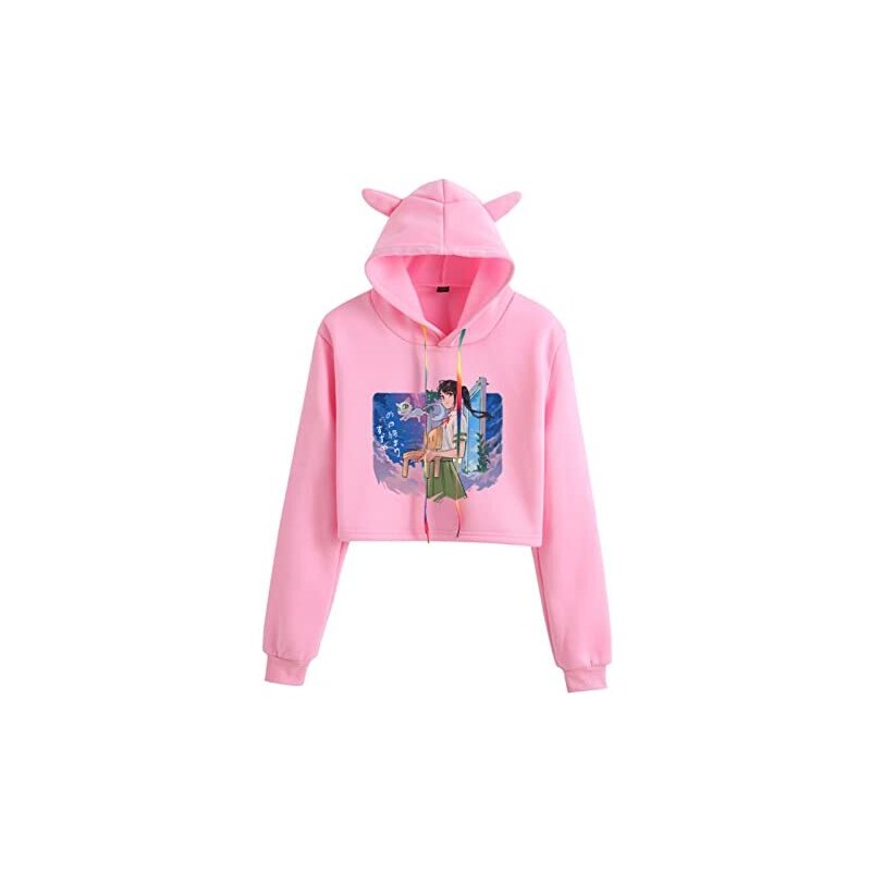 Hoodie Spalle Scoperte Felpa Con Cappuccio Donna Con Orecchie Di