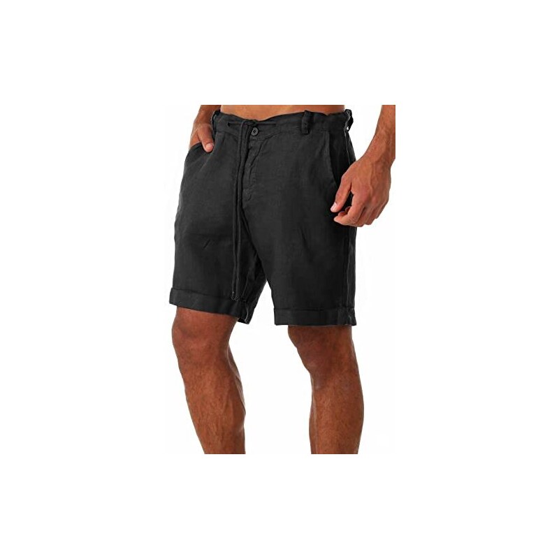 WHOROB Pantaloncini Da Uomo Casual Tinta Unita Cotone Elastico In Vita