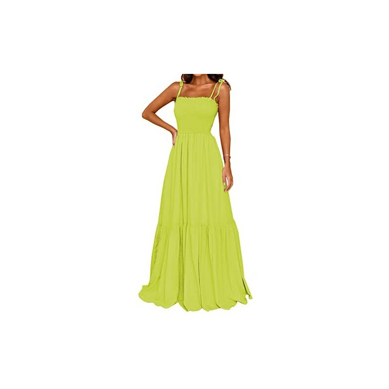 Maxi Abito Lungo Estivo Donna Con Spalline E Vita A Smock – Stile Boho Casual Per Spiaggia E Festa