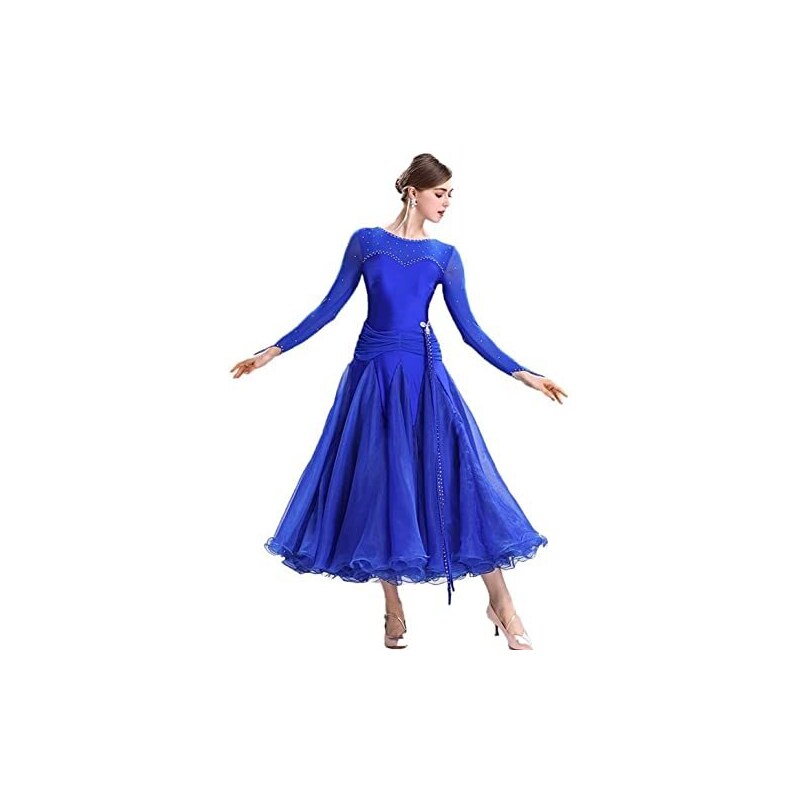 TFF Abito da Ballo da Sala da Donna Morden for Competizione Professionale Adatto a Valzer, Tango, Foxtrot, ECC (Color : Blue, Size : S)