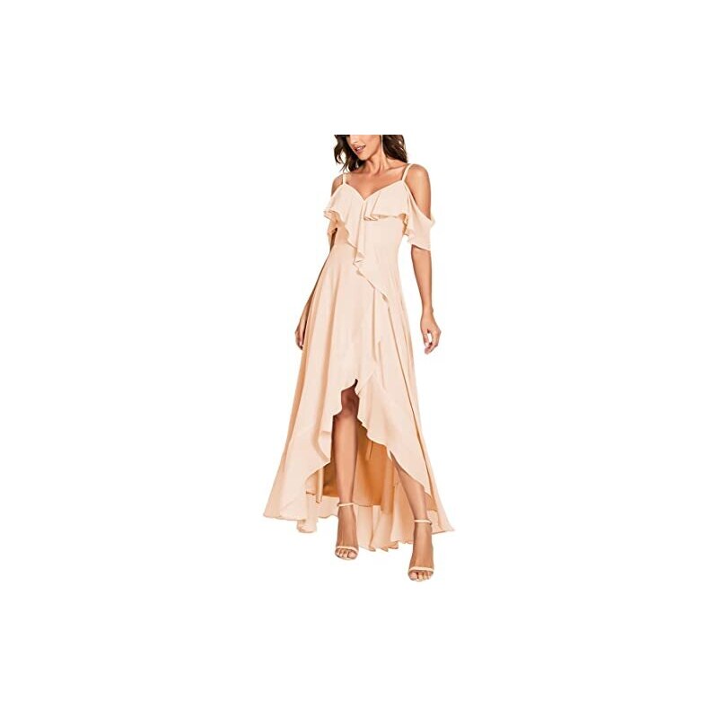 WSEYU Abito da damigella d'onore alto basso da donna con scollo a V per