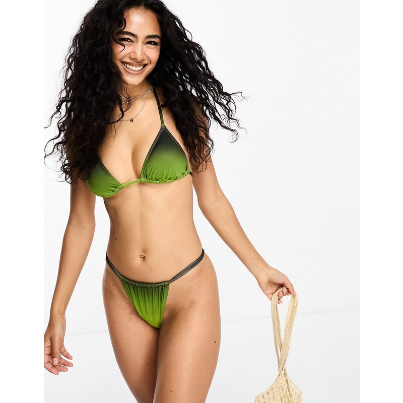 Miss Selfridge - Slip bikini sgambati verde sfumato