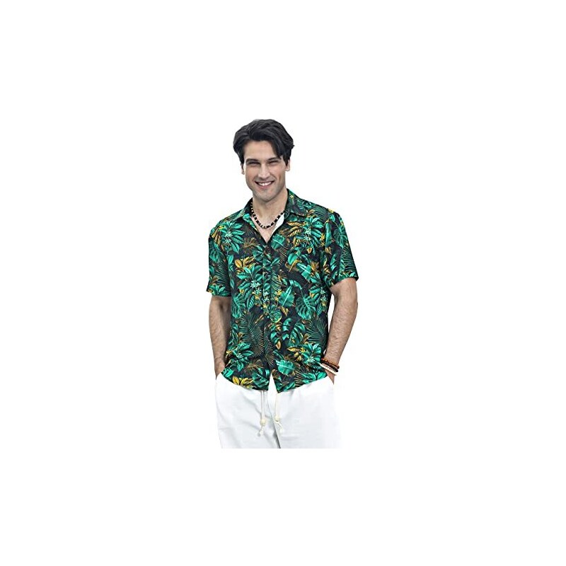 Camicia Hawaiana Uomo Estate - Manica Corta Stampa Tropicale, Cotone E Viscosa - Foto 7