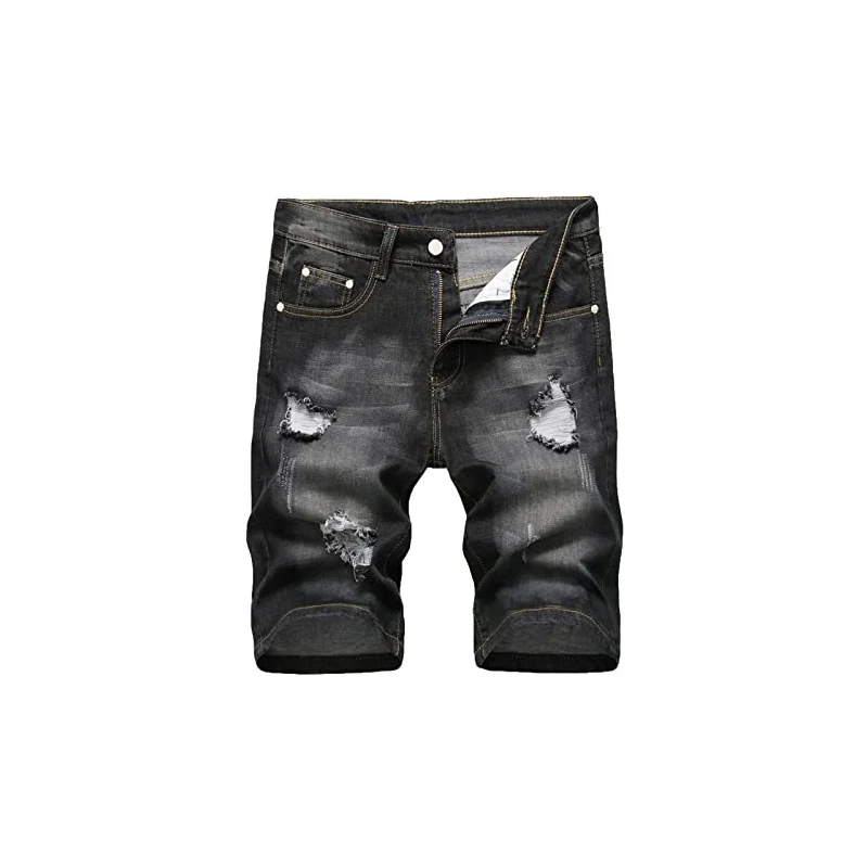 Pantaloni Jeans Corti Neri Strappati Ripped Denim Pantaloni Corti