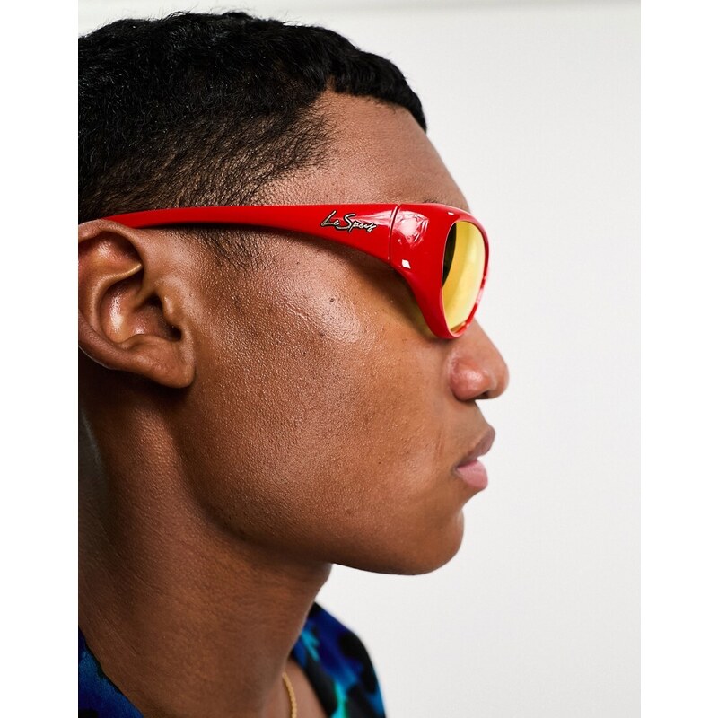 Le Specs - Dotcom - Occhiali da sole avvolgenti rossi da festival-Rosso