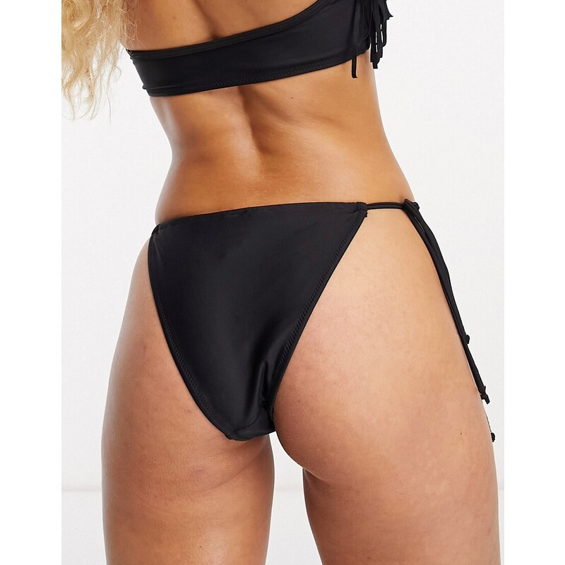 Miss Selfridge - Slip bikini neri con allacciatura laterale-Black
