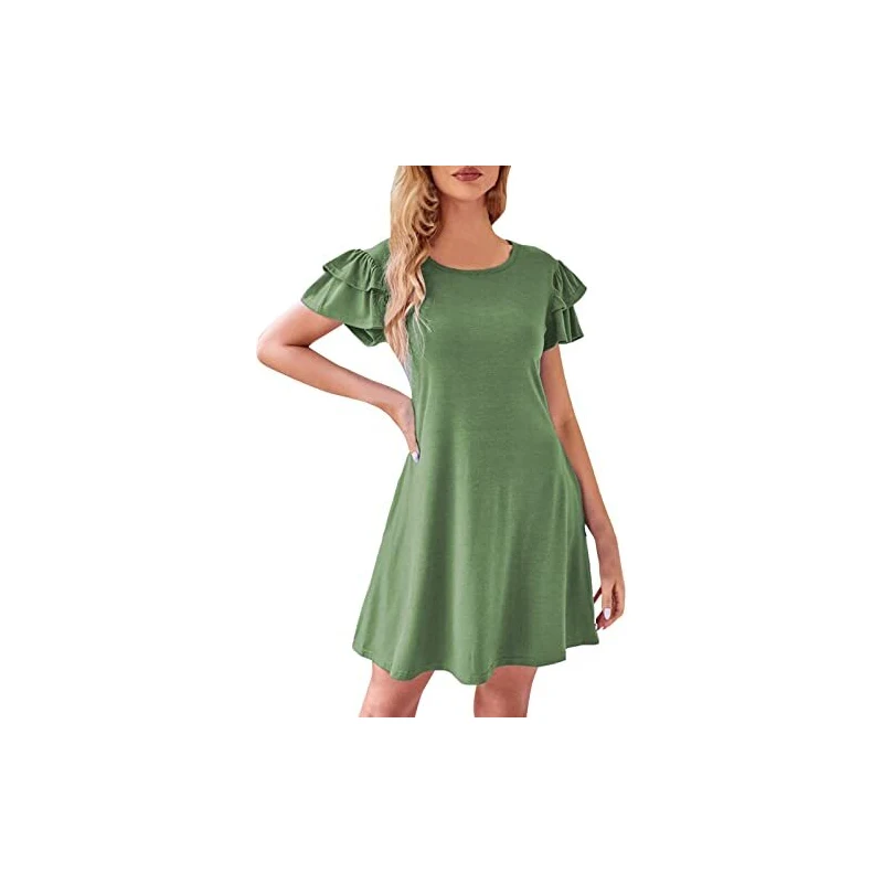 WNEEDU Abito estivo da donna, a maniche corte, casual, lungo, ampio, con tasche, Rosa Nero, XXL