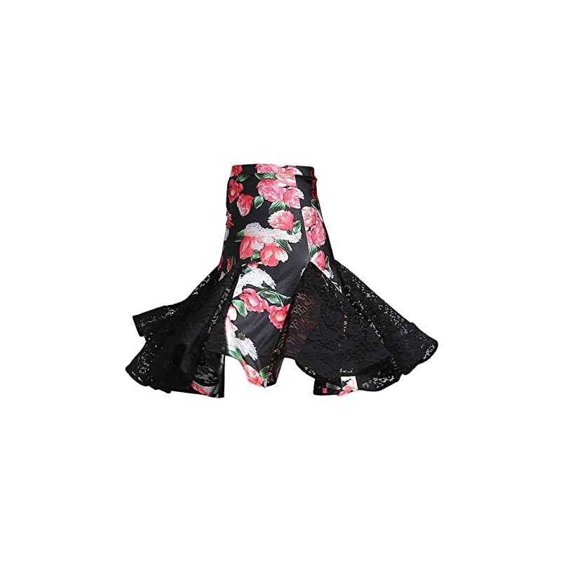 Gonna Donna In Pizzo Floreale, Modello A Portafoglio Con Cravatta, Mini Gonna Da Ballo, Yoga E Danza, Taglia Unica (Vita 95cm, Lunghezza 50cm)