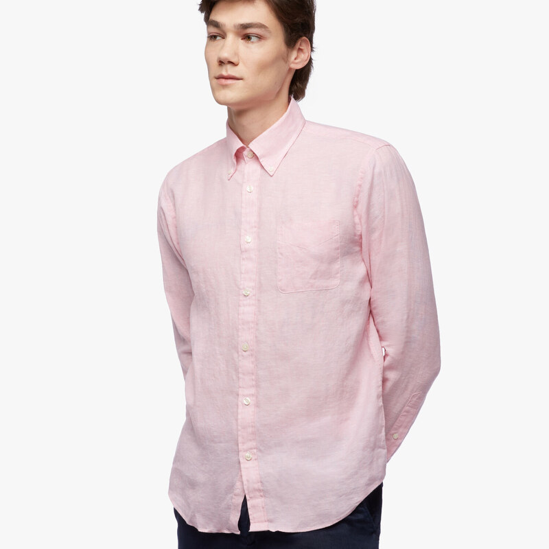 Brooks Brothers Camicia sportiva rosa pastello regular fit in lino irlandese - male Camicie sportive Rosa pastello XXL