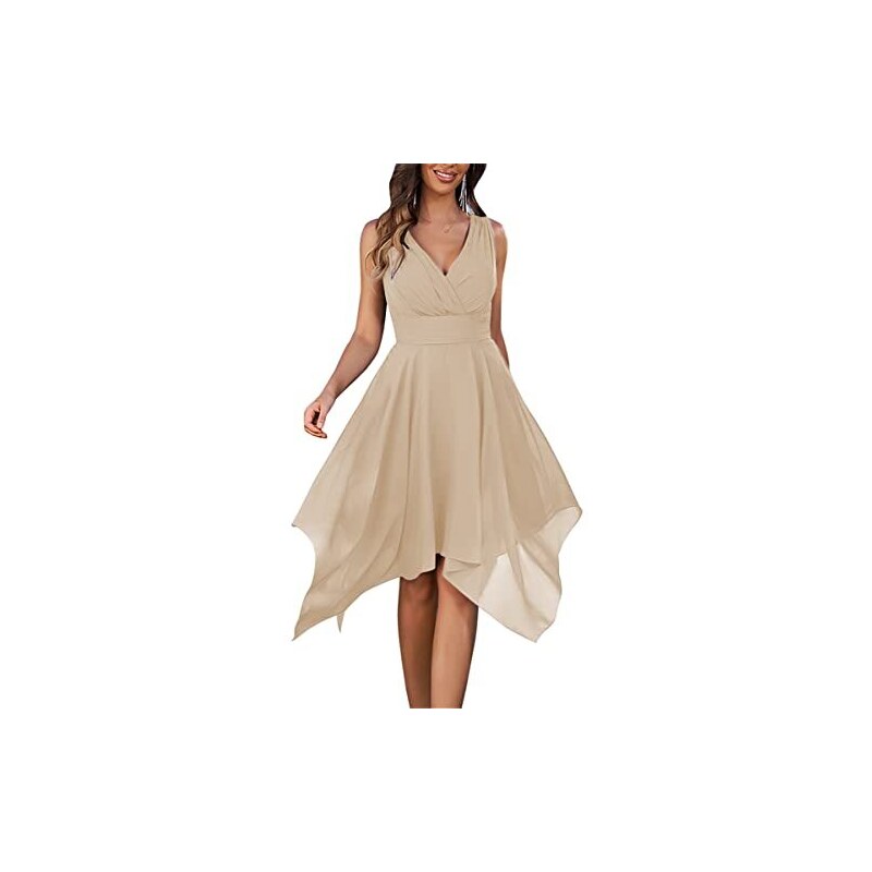 Abiti da damigella d'onore in chiffon a maniche lunghe da donna con spacco alto in vita impero abiti da festa formale con pieghe, Arancione bruciato, 44