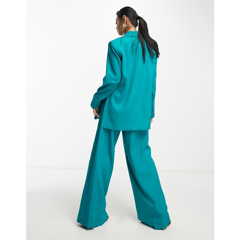 Y.A.S - Pantaloni sartoriali a fondo ampio color verde-azzurro in coordinato-Blu