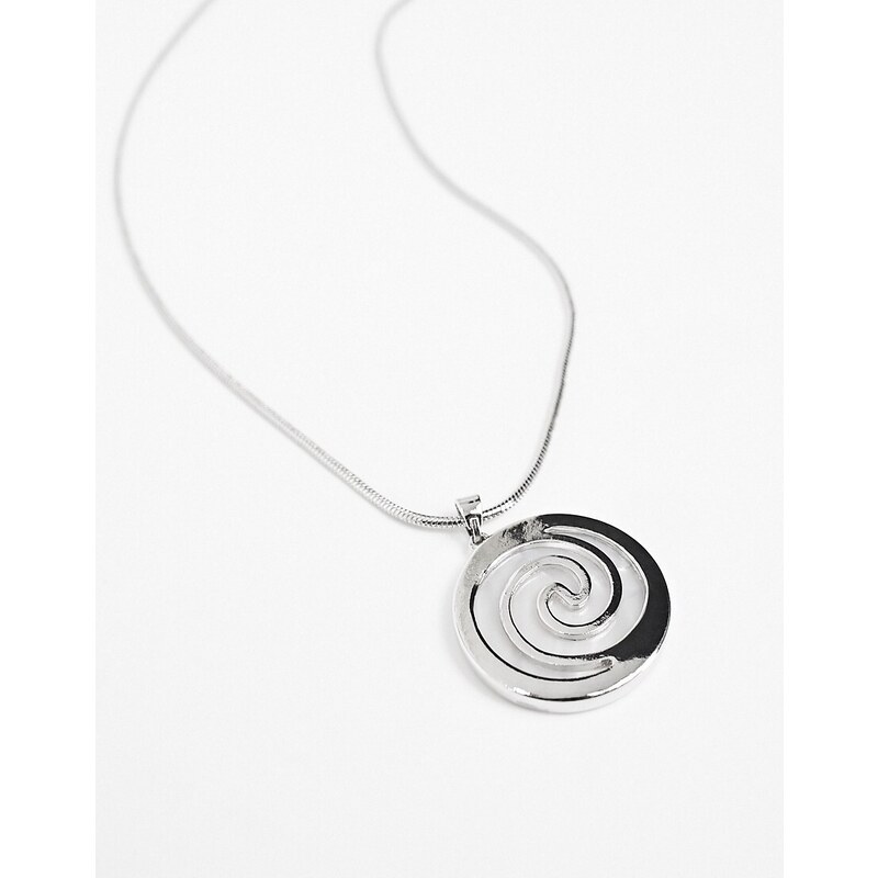 ASOS DESIGN - Collana argentata con pendente a spirale con perla sintetica iridescente-Argento