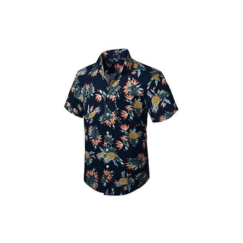 FENAC Ananas Verde Uomo Hawaiana Camicia E Pantaloncini Button Down Manica Corta Da Spiaggia M