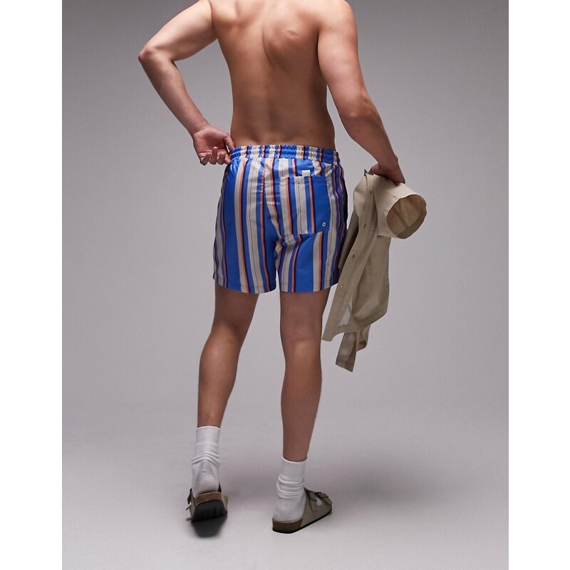 Topman - Pantaloncini da bagno a righe in tonalità pastello-Multicolore