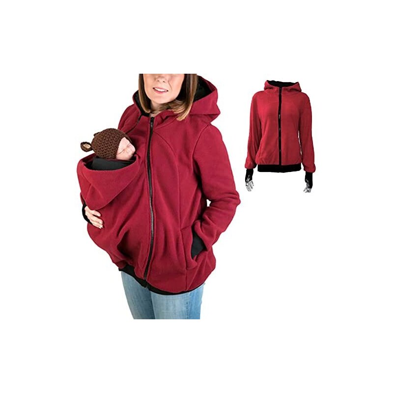 DNJKH Felpe del Portare Neonato Bambino Felpa Multifunzione Cappotto Madre Canguro Porta Bebè Felpe Hoodie Cappuccio di maternità, Red-L