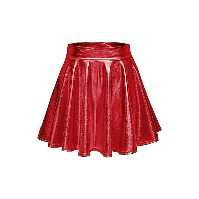 Minigonna In Vernice Lucida Per Donna - Nero/Rosa/Rosso - Vita Elastica, Gonna Skater A Pieghe Per Discoteca E Cosplay - 2