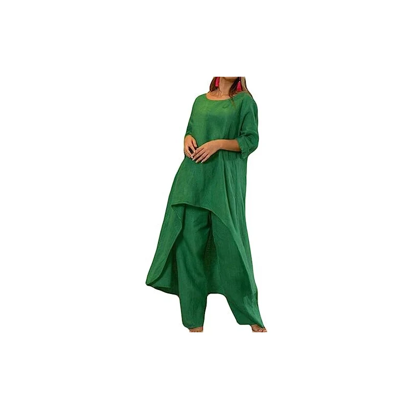 shownicer Tuta Donna Completa Curvy Tuta Leggera Due Pezzi Tuta Maniche Corte Top e Pantaloni Lino Set Casual Larghi Completo Estivo Tuta Spiaggia A Arancione XS