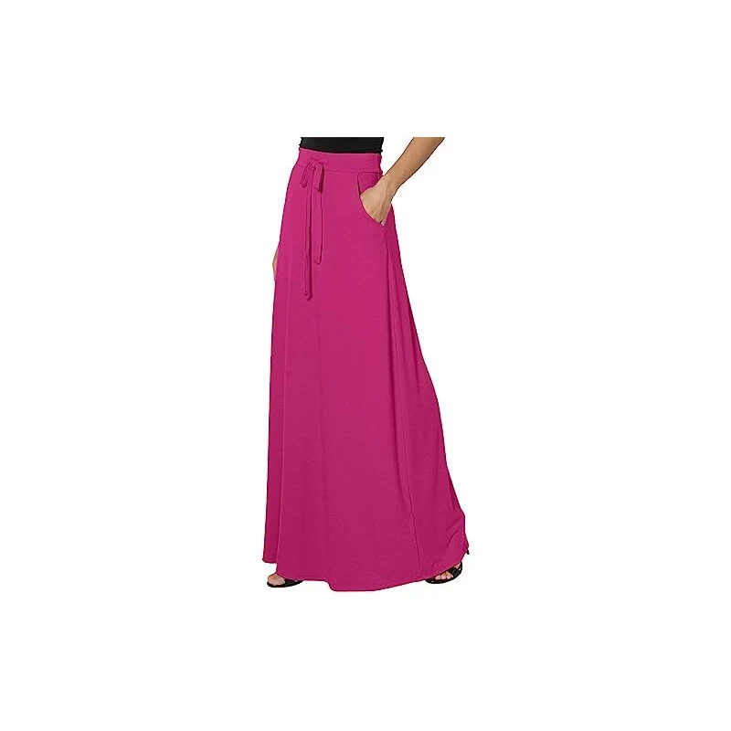 Gonna da donna con stampa floreale, vita alta, da spiaggia, lunga maxi gonna, Colore: rosa., S