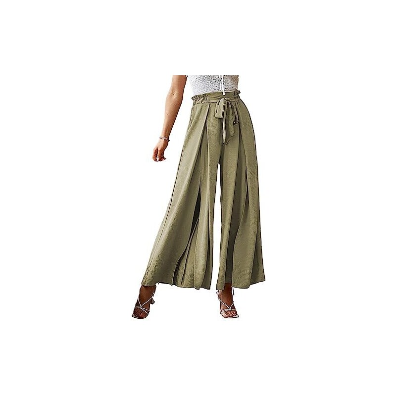 YAOTT Pantaloni Palazzo Donna Pantaloni Fluidi Eleganti Vita Alta Gamba Larga Pantalone con Pieghe Estivi Pantaloni Svasati Leggeri Tinta Unita Casual Pantaloni per Yoga e Danza Pantaloni da Spiaggia C M