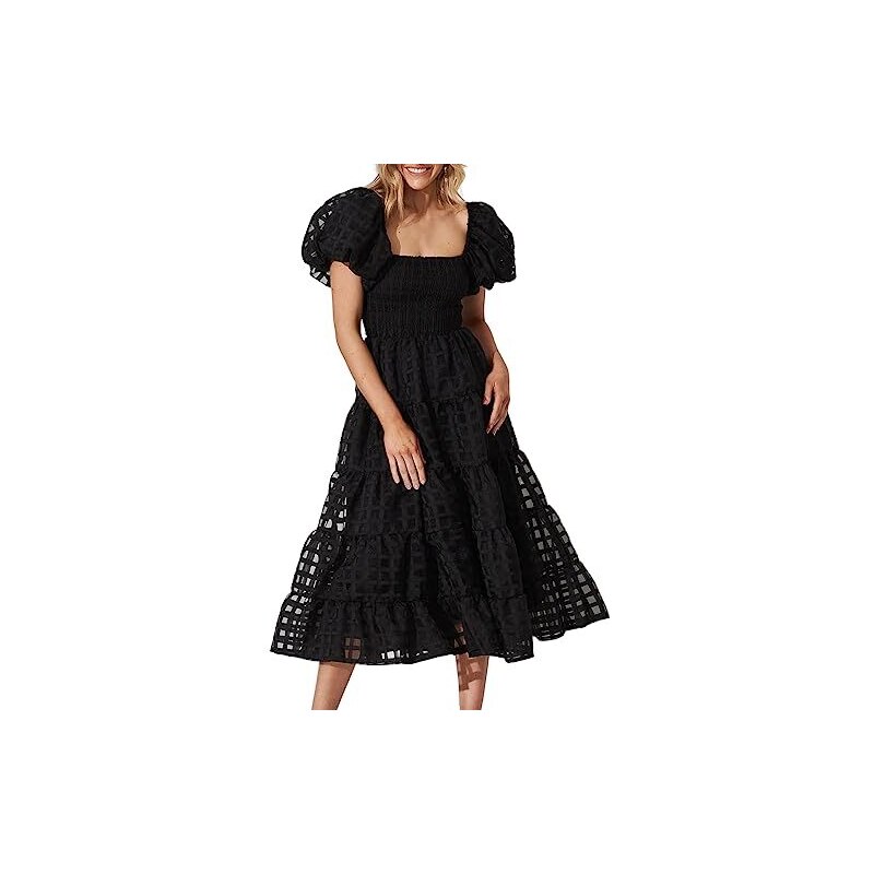 Abito da donna con spalle scoperte, per adolescenti, maniche a sbuffo, in organza, corto, abito da sera da cocktail, Anguria, 34