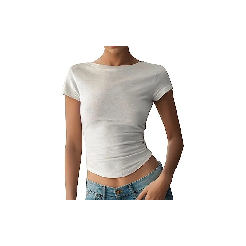 Maglietta Crop Top Donna BAIGRAM - Maniche Corte, Scollo Rotondo, Vestibilità Slim, In Misto Poliestere E Spandex, Colori Solidi